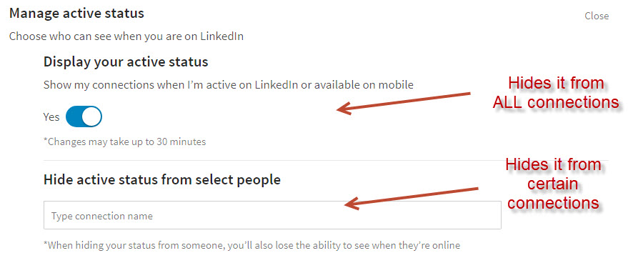 Active Status on LinkedIn - Settings