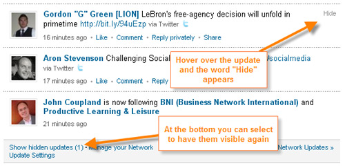 LinkedIn Tips Hiding Updates