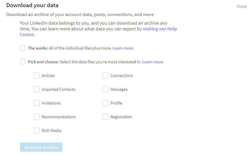 Security on LinkedIn - downloading data