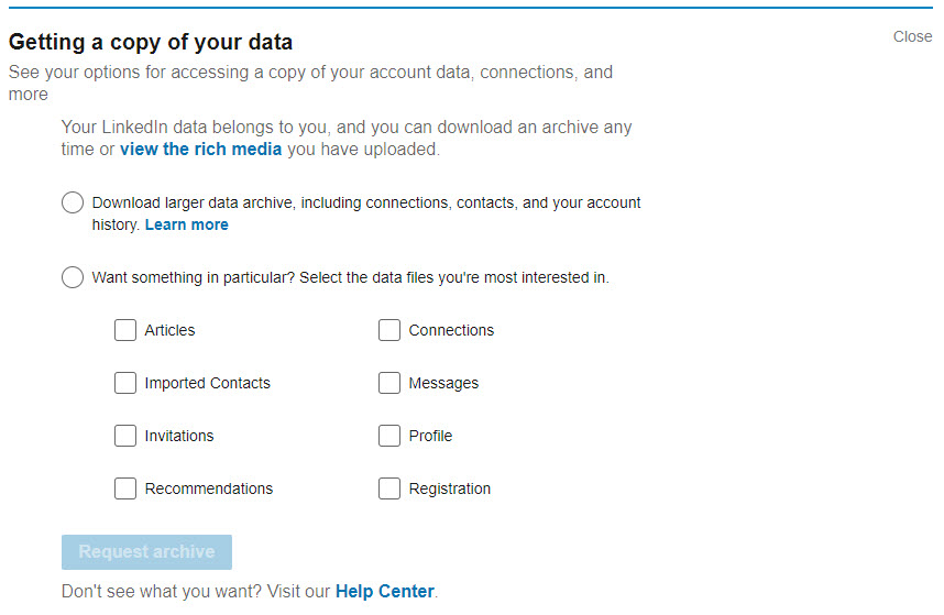 Security on LinkedIn - downloading data